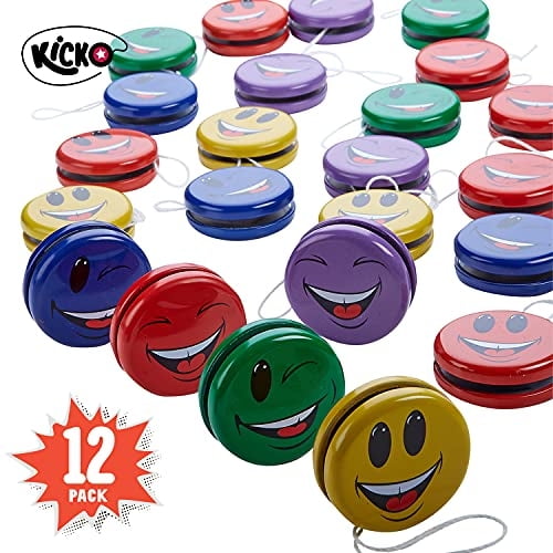 Kicko Metal Smile Face YoYos - Paquete de 12 Yoyos Happy Face de Colores Surtidos - para N Kicko Kicko