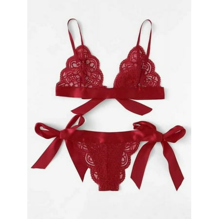 La Belle Fantastique Red / Black Bow Tie Lingerie Set Sexy | Gift for Her | Sexy Lace 2 Piece