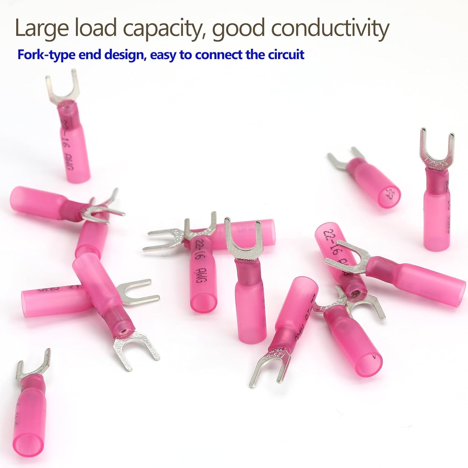 10022-16 fork connector, red heat shrink fork terminals, waterproof and insulated electrical crimp connectors, suitable for ships trucks stereo
