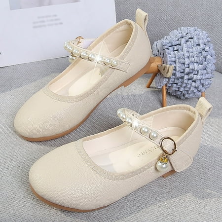 

YTIANH Baby Girl Sandals Girls Single Shoes Kids Open Toe Ankle Strap Dress Shoes Wedding Party Sandals For Toddler Kids Princess Shoes Beige 3-3.5 Years