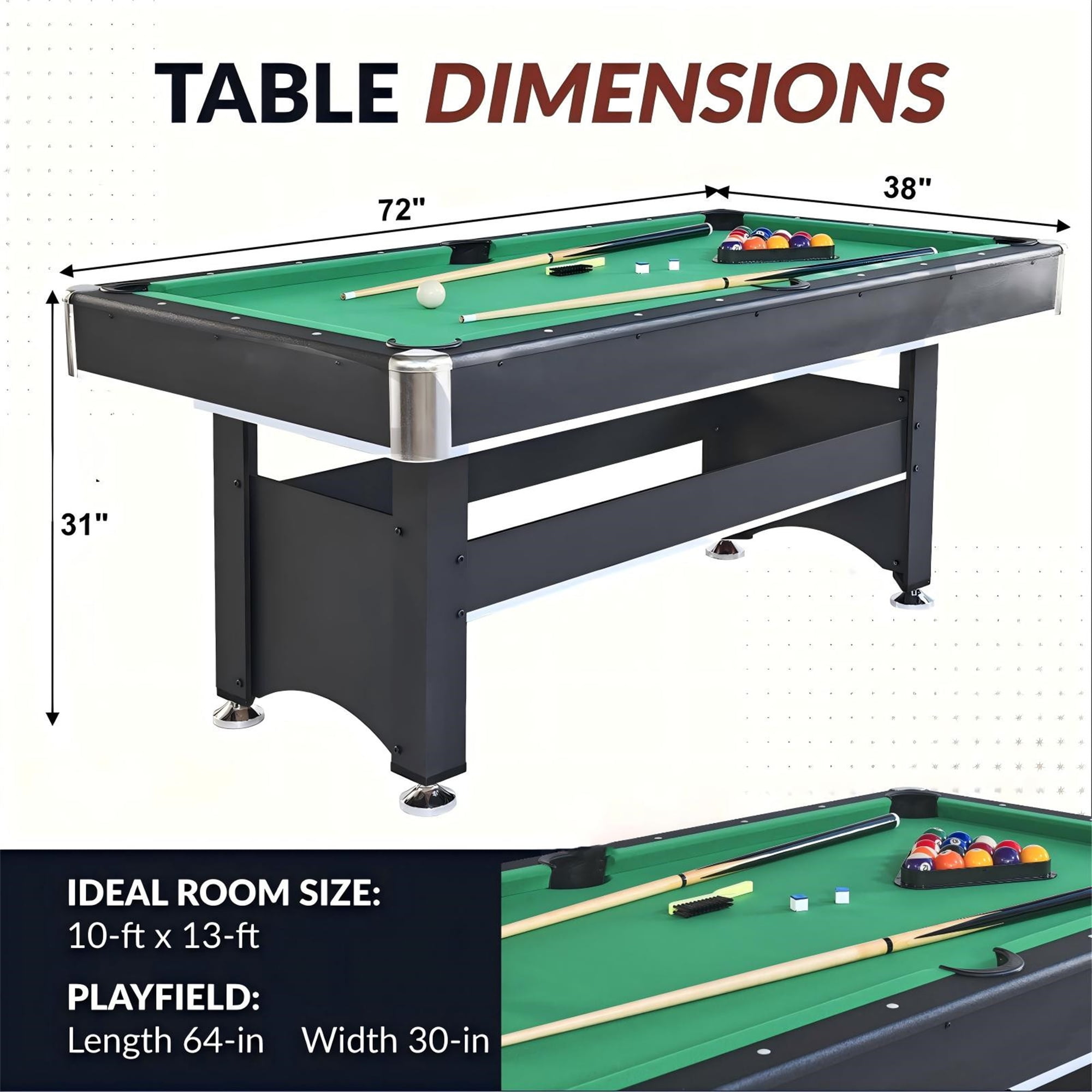 Aukfa 6 ft Pool Table, 2 in 1 Billiard Table with Ping Pong Table - Includes Billiard Balls, Cues, Paddles, Brush & More, Green