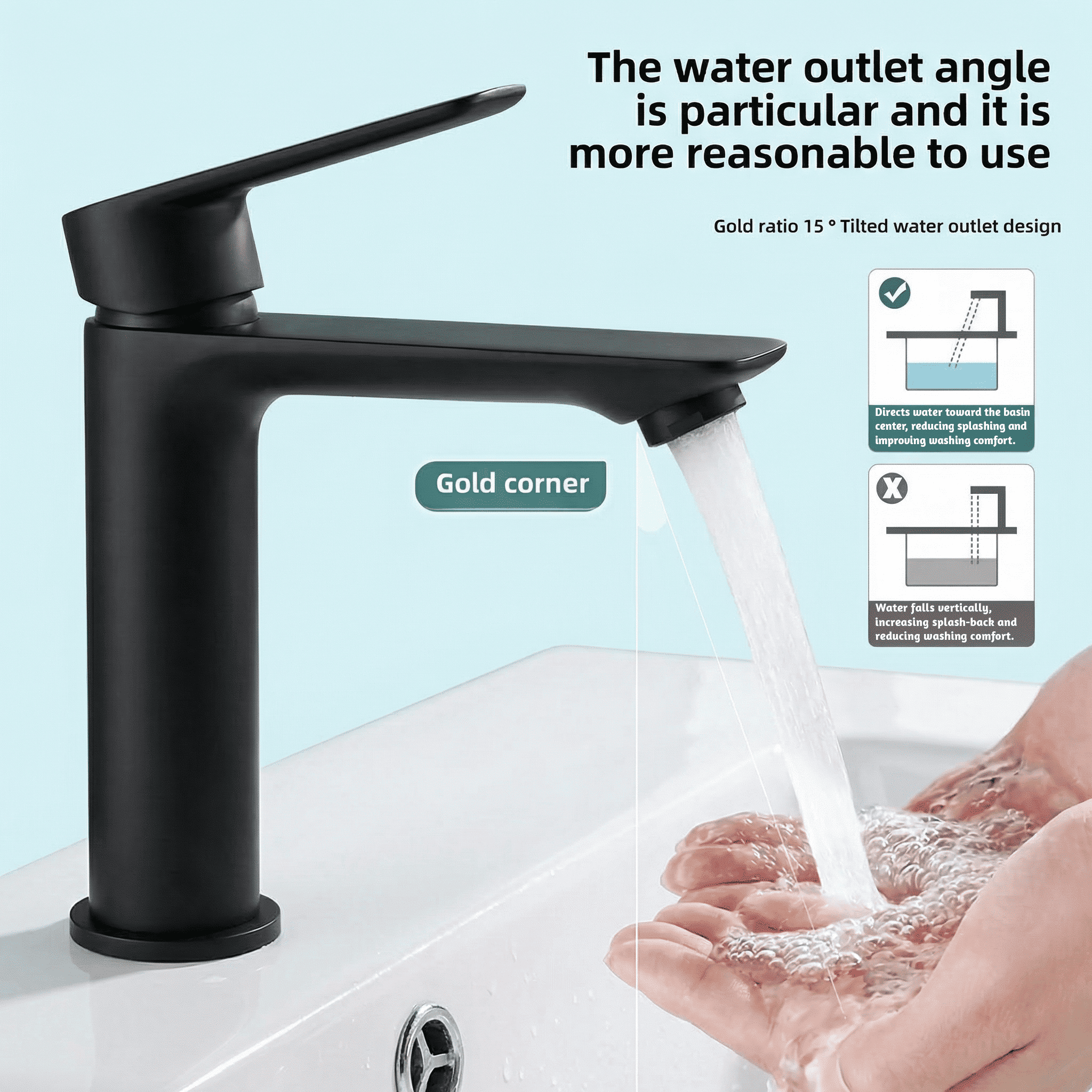 Mango Tile SUS304 Stainless Steel Black Bathroom Sink Faucet