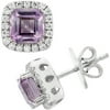 Platinum-Plated Sterling Silver Facet-Cut Amethyst Pave CZ Earrings