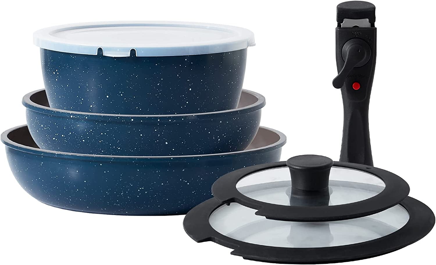 Pots and Pans Set with Detachable Handle - 12 Pcs Nonstick Ceramic Cookware  Set with Lids, Non Toxic Cookware Set, RV Cookware Set,Camping Cooking