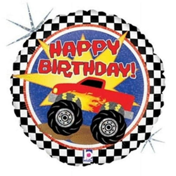 Betallic 72232 18 in. Monster Truck Birthday Holo Flat Foil Balloon