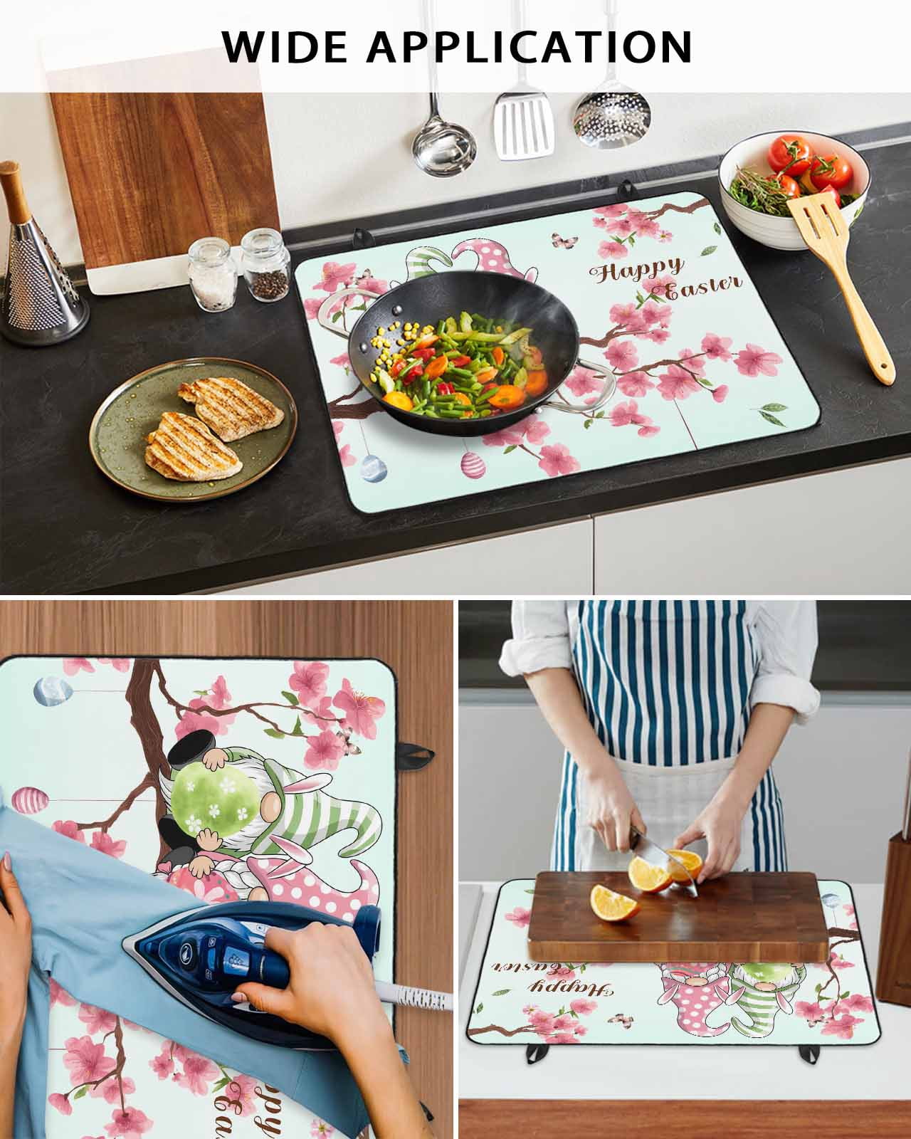 Large Induction Cooktop Protector Mat Easter Stove Top Covers for Electric Stove, Spring Gnomes Blossoms Flowers Colorful Eggs Decorative Stove Burner Cover Mats, Glass Top Stove Cover