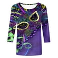 thumbnail image 3 of Tbopshirt 3/4 Sleeve Tops for Women,Mardi Gras Clothing,Women Gifts for Hers Casual Shirts Pullover Loose Tunic Tops Print Blouse,Womens Tops, 3 of 5