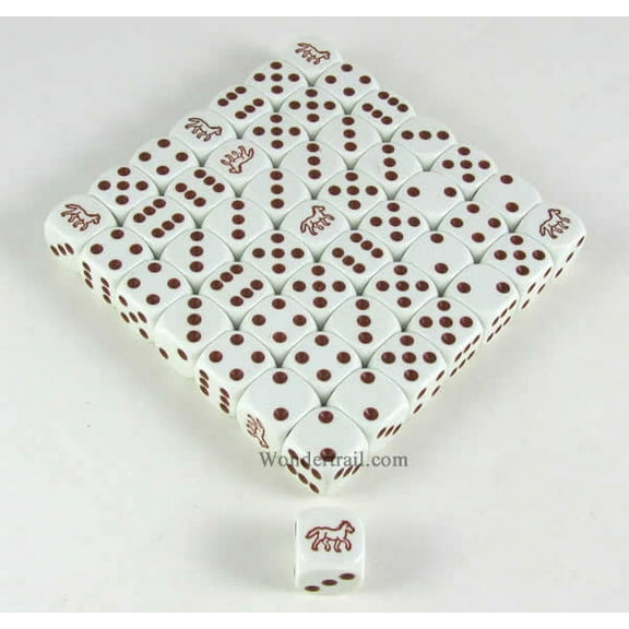 Brown Horse Dice White Opaque with Brown Pips D6 16mm (5/8in) Bulk Pack of 50 Koplow Games