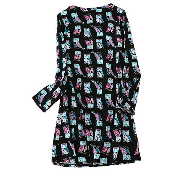 Defitshape Women's Long Sleeve Cotton Nightgown Summer Fall Cute Short Sleep Shirt Soft Pajama Nightshirt Lightweight Pjs Cartoon Sleepwear Patterned5 Black Owl Medium