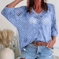 thumbnail image 2 of VEKDONE Womens Plus Size Crochet Cover Up Top 3/4 Batwing Sleeve V Neck Sweater Shirts Mesh Boho Beach Vacation Blouse Sky Blue XXXXXL, 2 of 7