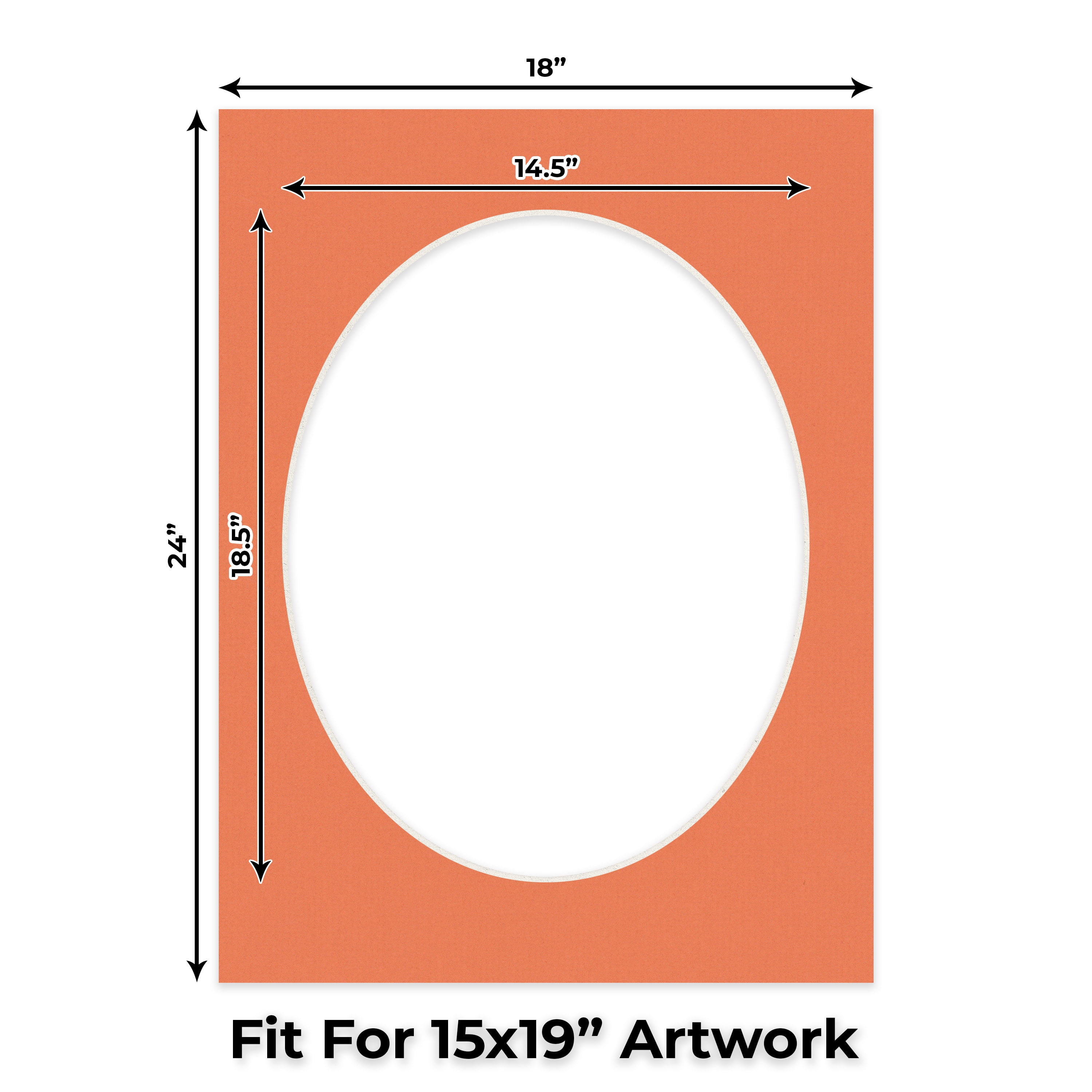 Carnelian Orange Picture Frame Mat for 18x24 Frames - Oval Opening for 15x19 Photos - 1 Mat