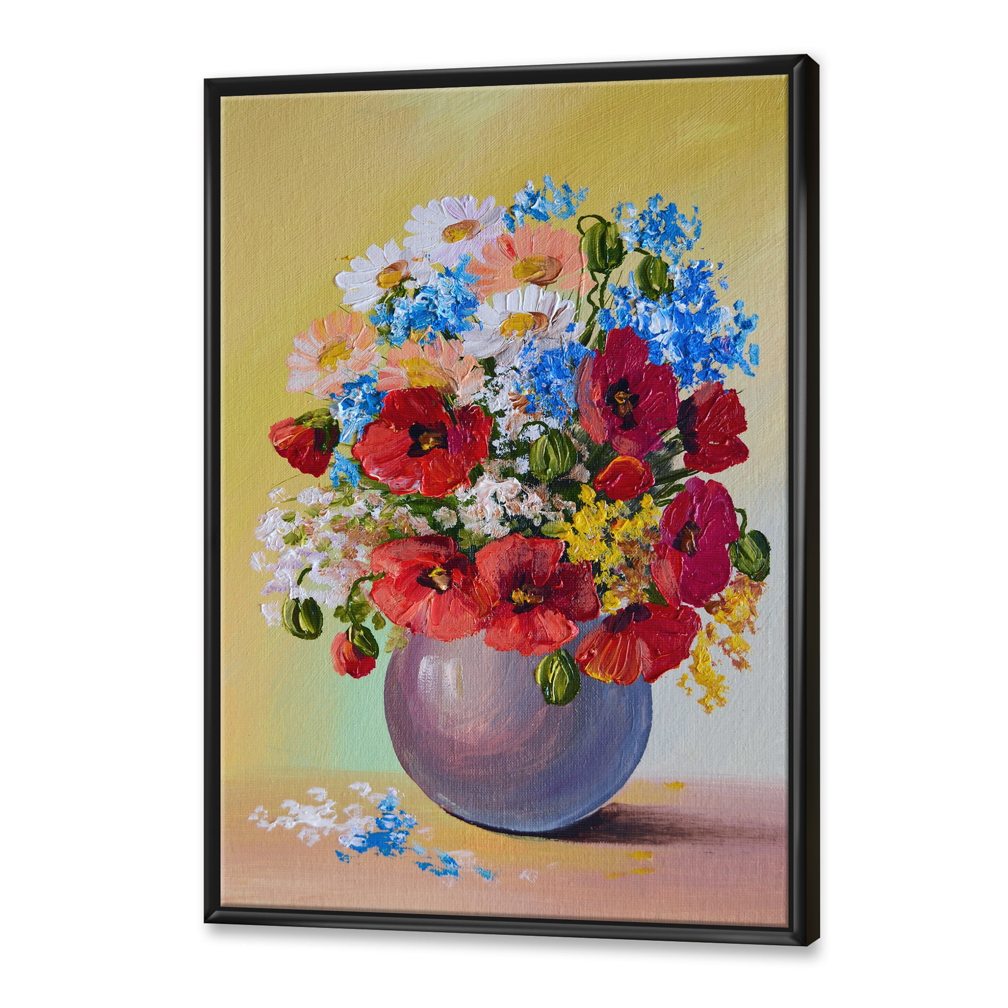 Still Life A Bouquet Of Blue and Red Flowers 16 in x 32 in Framed Painting Canvas Art Print, by Designart