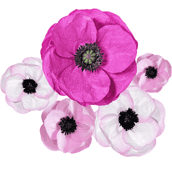 Rainbows & Lilies Large 5-Piece Fuchsia 3D Paper Flowers for Wall Decor, Wedding Backdrop, Baby Shower Decorations, Bridal Party - Indoor Floral Decor​