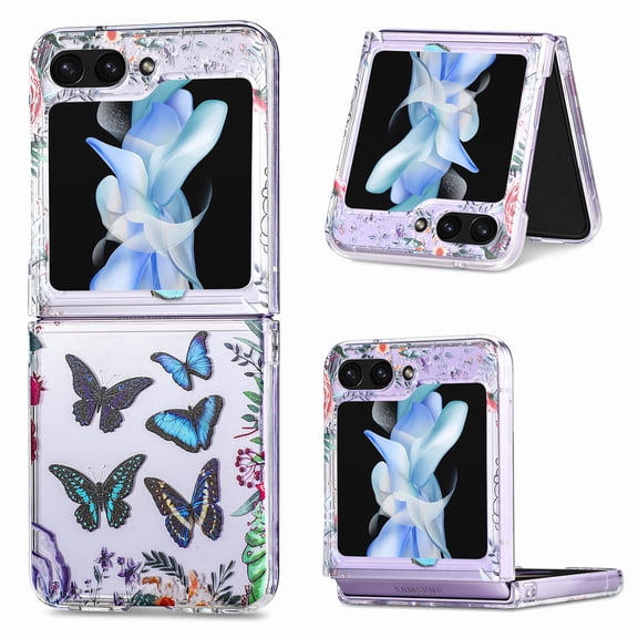 for Samsung Galaxy Z Flip 5 2023 Butterfly Case, Cute Print Pattern Shockproof Slim Silicone TPU Clear Women Girls Drop Protective Phone Case Cover for Samsung Galaxy Z Flip 5 5G, Blue