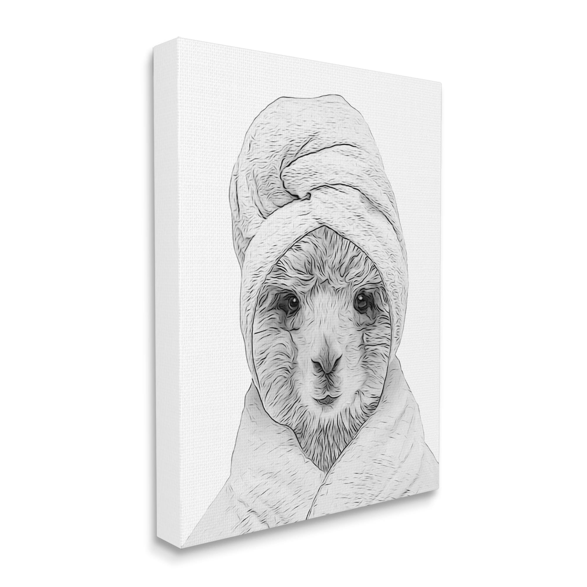 Stupell Industries Alpaca Bathrobe Farm Animal Animals & Insects Painting Gallery Wrapped Canvas Print Wall Art