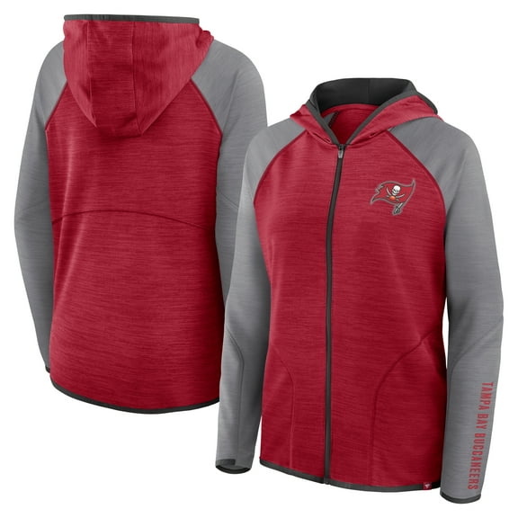 Women's Fanatics Red/Pewter Tampa Bay Buccaneers Redzone End Around Pass Raglan Full-Zip Hoodie