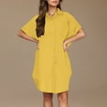 thumbnail image 5 of Quinlirra Women's Summer Button Up Shirt Skirt Dresses With A Collar Made Of Cotton And Linen Mini Dress Shirt Dress Yellow S, 5 of 6