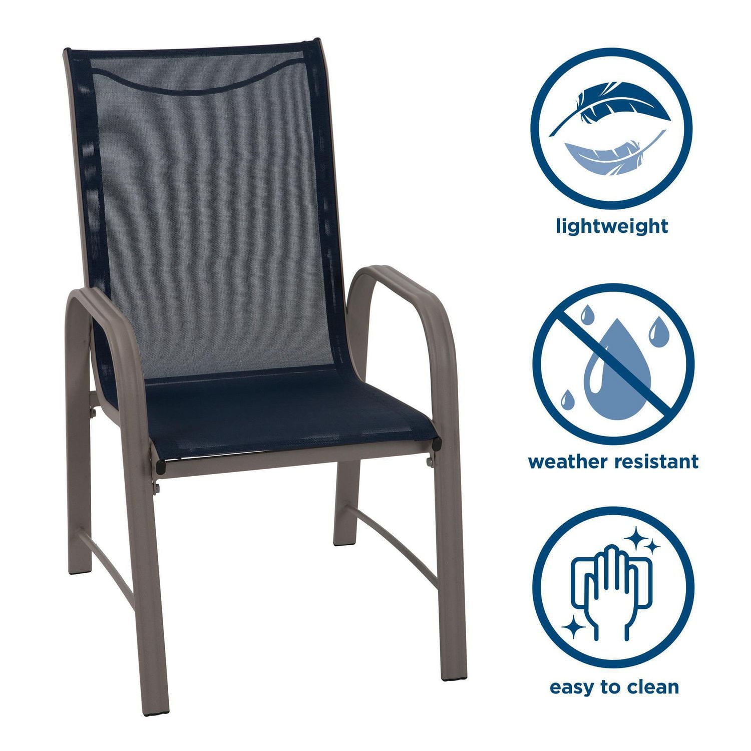 COSCO Outdoor Living Paloma Steel Patio Dining Chairs, Light Gray Sling, Dark Gray Steel Frame, 6-Pack