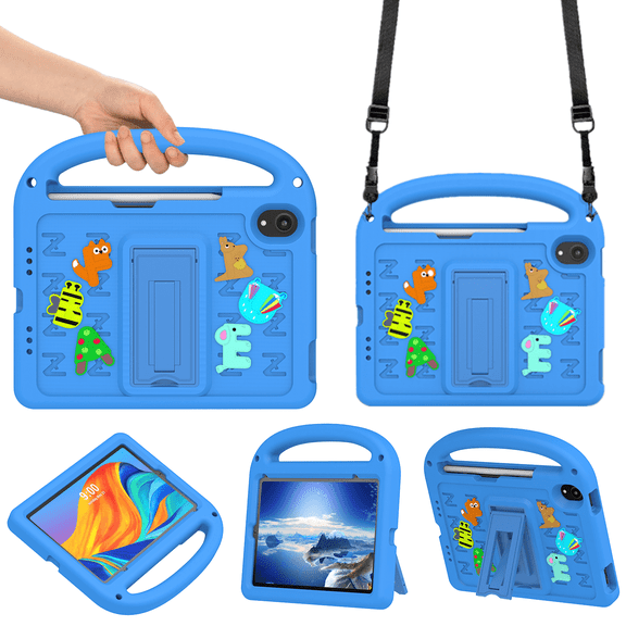 Lightweight Portable Case for iPad Mini 7 (A17 Pro) 2024 / iPad Mini 6 2021 Letter Pattern Kids Shockproof Cover with Pencil Holder and Shoulder Strap