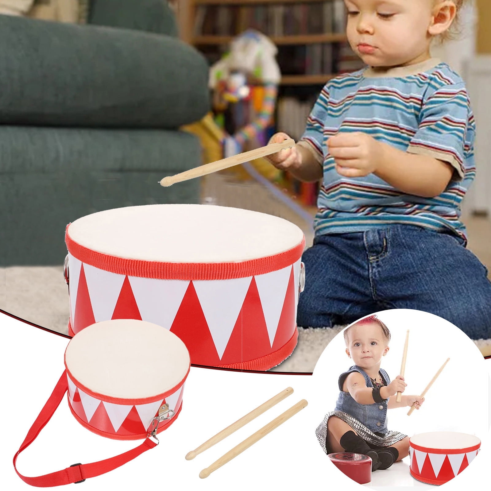 Bongo Drum De Madera Con 2 Baquetas, Instrumento De Percusión Infantil Con Diseños De Animales, Océano O Rostros, Para Niños Y Adultos