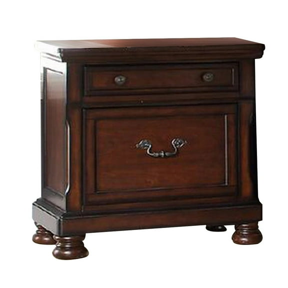 Tuscan Nightstand 2 Drawer Wooden Bedside Table Brown Bun Feet