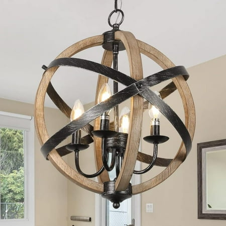 

Farmhouse Chandelier Light Fixtures4-Light Dining Room Light Fixtures Height AdjustableRustic Wood Light Fixtures Ceiling Hanging for Kitchen Living Room Hallway Bedroom Foyer Entryway
