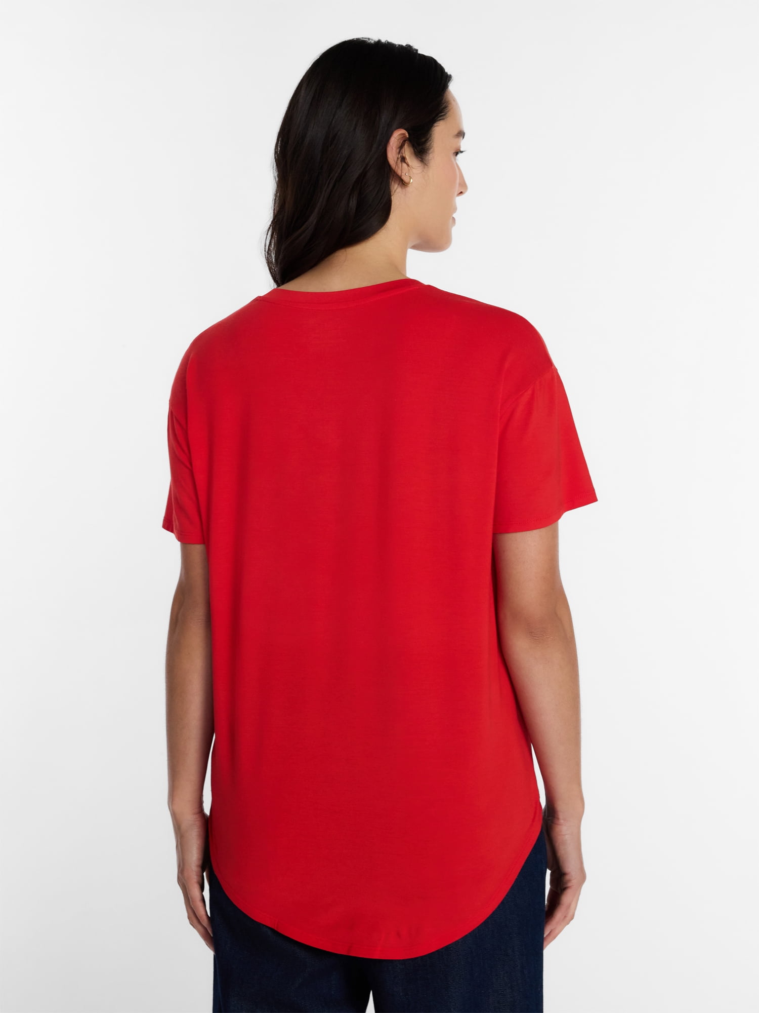 Time and Tru Women's V-Neck Tunic Tee with Short Sleeves, Sizes XS-XXXL