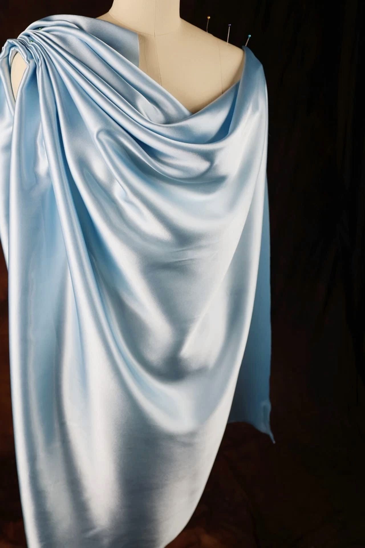 BUTTERFLY- Blue Satin Charmeuse Fabric By The Yard 120