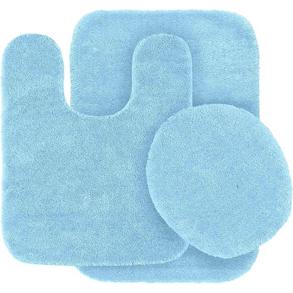 #6 Bath Mat, Contour Mat, and Lid Cover, with Rubber Backing Bathroom Set 3 Piece Solid Assorted Colors (Baby Blue)