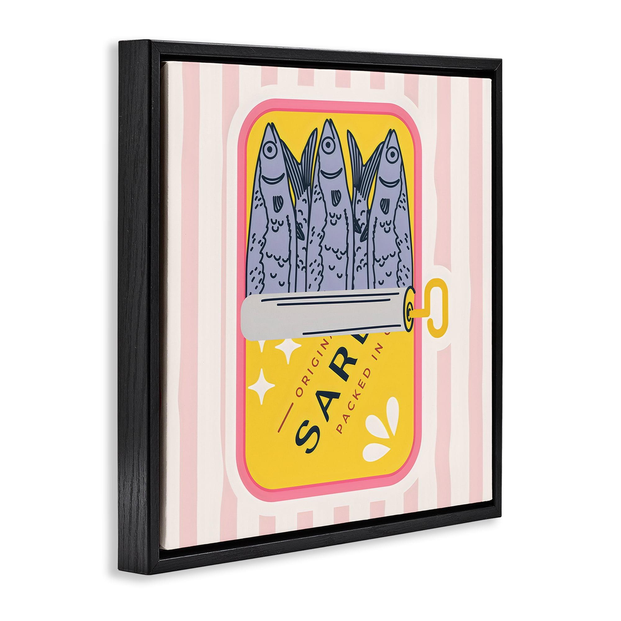 Stupell Industries Yellow Sardine Tin Black Framed Floater Canvas Wall Art, design by Creative Studio