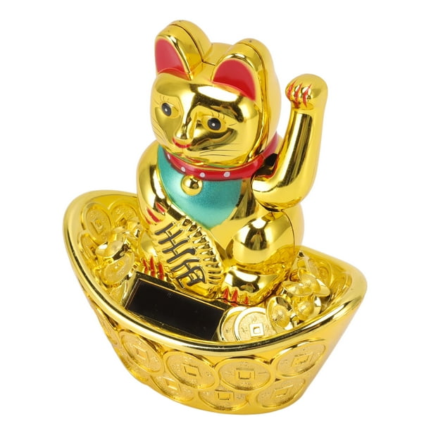 Figura De Gato Afortunado Con Energía Solar, Estatua De Fortuna Cat Solar Maneki Neko Con Brazo Ondulado Para La Decoración De Escritorio De La Oficina En Casa