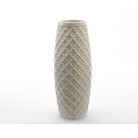 11.25" Botanic Beauty White Quatrefoil Patterned Porcelain Flower Vase