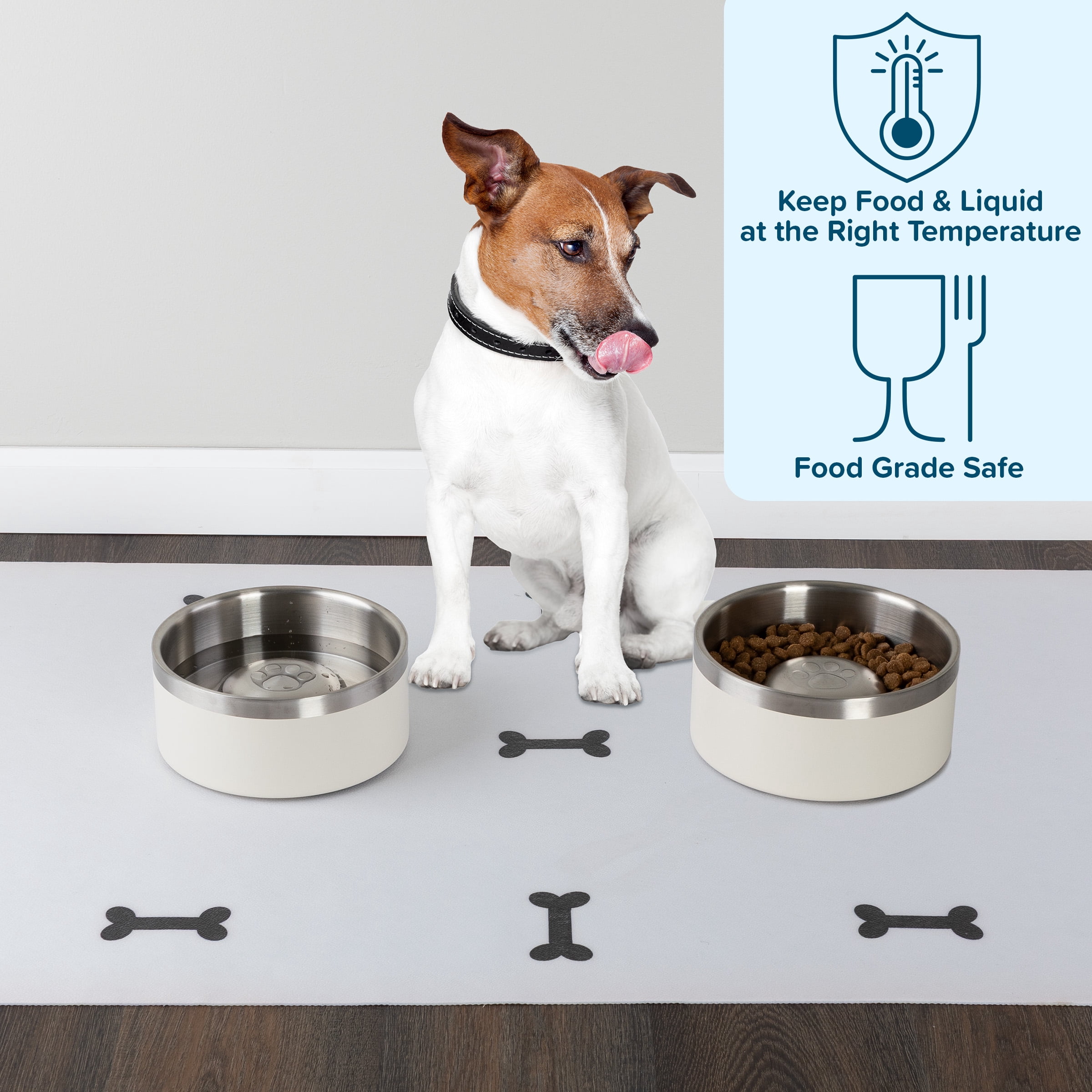 PETMAKER Set of Two 60oz Stainless Steel Slow Feeder Dog Bowls (Cream)