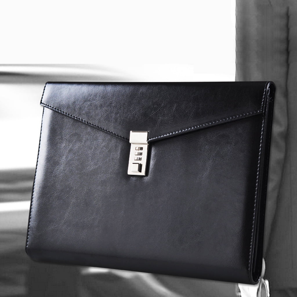 A4 Document File Folder with Password Lock Briefcase Organizer PU Leather Office
