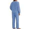 thumbnail image 3 of SWSMCLT Women's Fuzzy Fleece Pajama Set Long Sleeve Matching Outfit Warm Loose Fit Comfy Sleepwear Long Pants Lounge Set Cozy Plush 2 Piece Sherpa Loungewear Cute Casual Blue X-Large, 3 of 5