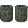 thumbnail image 2 of COUVER 4 Inch Solid Terry Cotton Athletic Sweat Wristbands Army Green 2 Pairs (Mens), 2 of 7