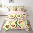 thumbnail image 2 of jejeloiu Kawaii Fruit Avocado 7pcs Bedding Comforter Set,Cartoon Heart Print Queen Bedding Sets,Green Pink Queen Sheet Sets For Boys Girls,Microfiber Bedroom Decor Reversible, 2 of 8