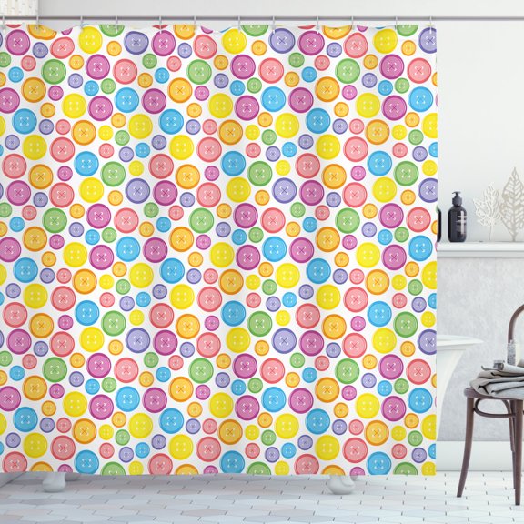 Ambesonne Cartoon Shower Curtain, Circular Buttons, 69"Wx70"L, Multicolor