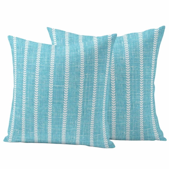 Turquoise Outdoor Waterproof Pillow Covers, Modern Boho Vertical Striped Pattern Simple Decorative Square Throw Pillowcase Sofa Cushion Sham for Patio/Couch/Chair, 20"x20" 2 Pack