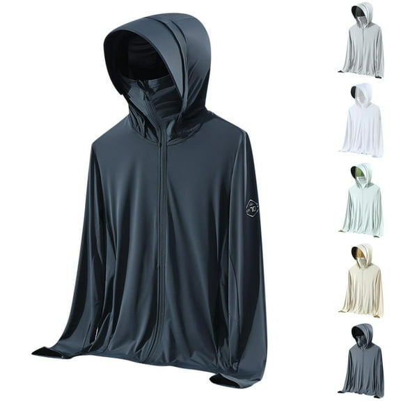 cllios Mens Sun Protection Shirts Hooded UPF 50 Long Sleeve Fishing Shirt with Mask UV Neck Gaiter Full Zip up Hoodie with Pockets