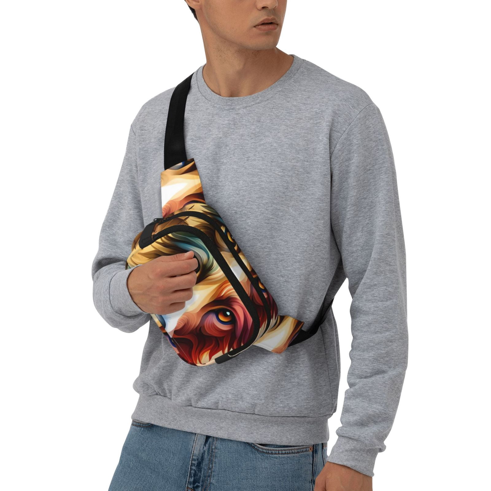 Picia Colorful Art Dog Print Square Double-Layer Waist Bag Mini Adjustable Waist Belt Bag Exercise Running Travel Hiking