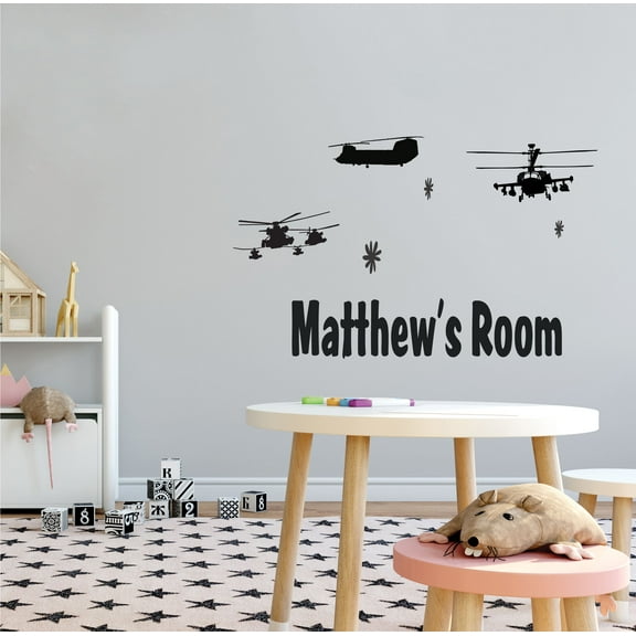 Easy To Apply Helicopters Decoration Longbow Apache Blackhawk & Boeing CH-47 Silhouette Design Vinyl Wall Decal - Kids Bedroom Personalized Name Wall Sticker 10" x 6"