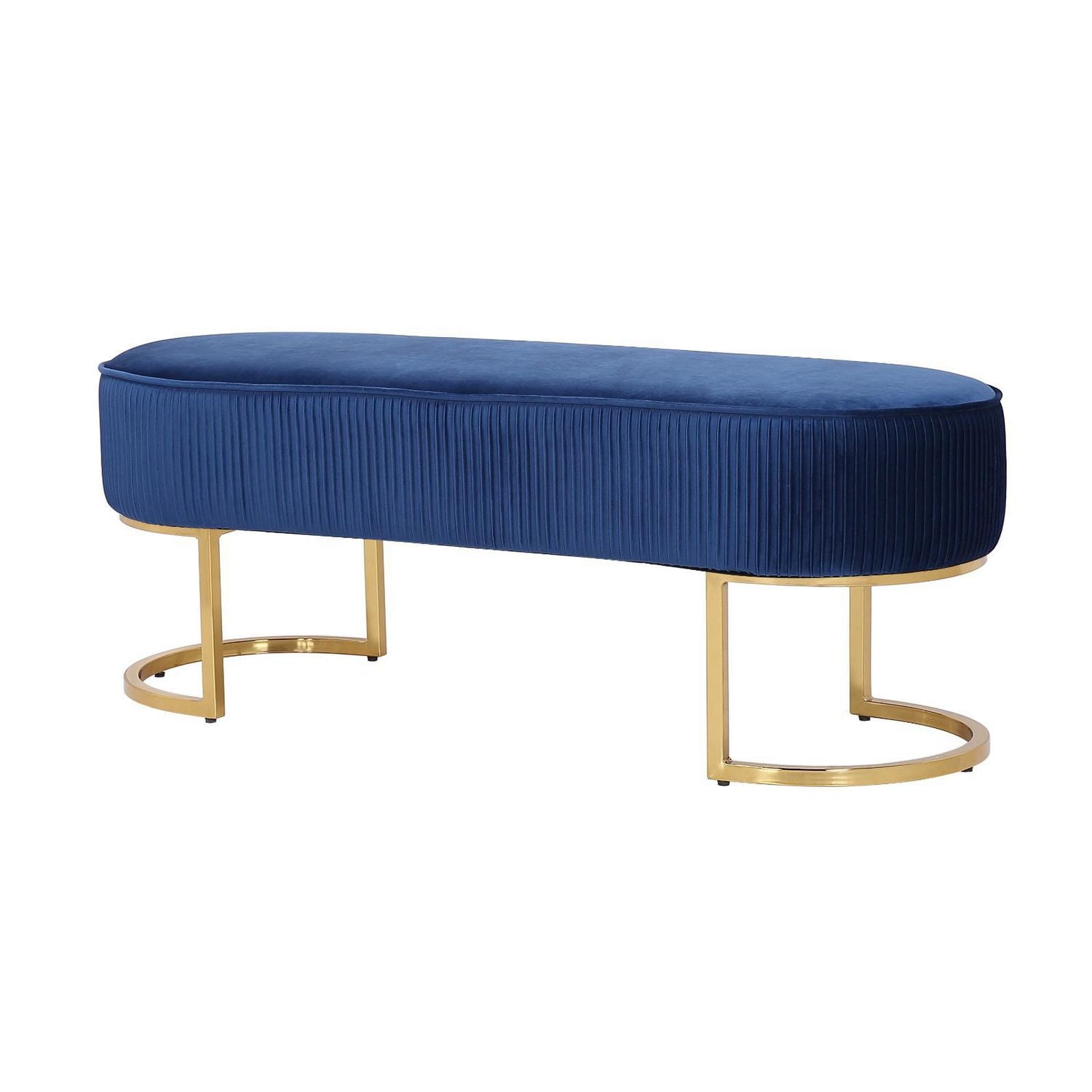 Elinor Bench ,Velvet Bench, Oval Velvet Bench, Oval Bench with Gold Legs, Backless Bench, Blue Velvet Footstool, Bedroom Bench, Entryway Bench, Living Room Bench