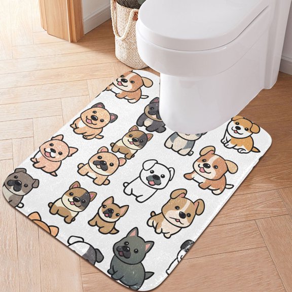Toilet Rug U-Shaped Bathroom Rugs Non-Slip Soft Plush Machine Washable Contour Bath Mat Lovely Cute Dogs 24x20