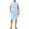 thumbnail image 2 of MODA NOVA Big & Tall Men's Linen Sets Short Sleeves Shirt Beach Shorts Blue LT, 2 of 5