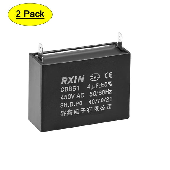 Uxcell 47x18x34mm 4uF 450V AC Single Insert CBB61 Ceiling Fan Run Capacitor 2 Pack