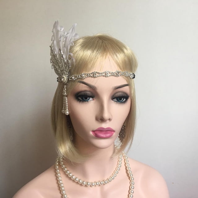 Hombres Headband Feather 1920s Headpiece Cóctel Accesorios para el Colcomx Diadema Flapper de los años 20