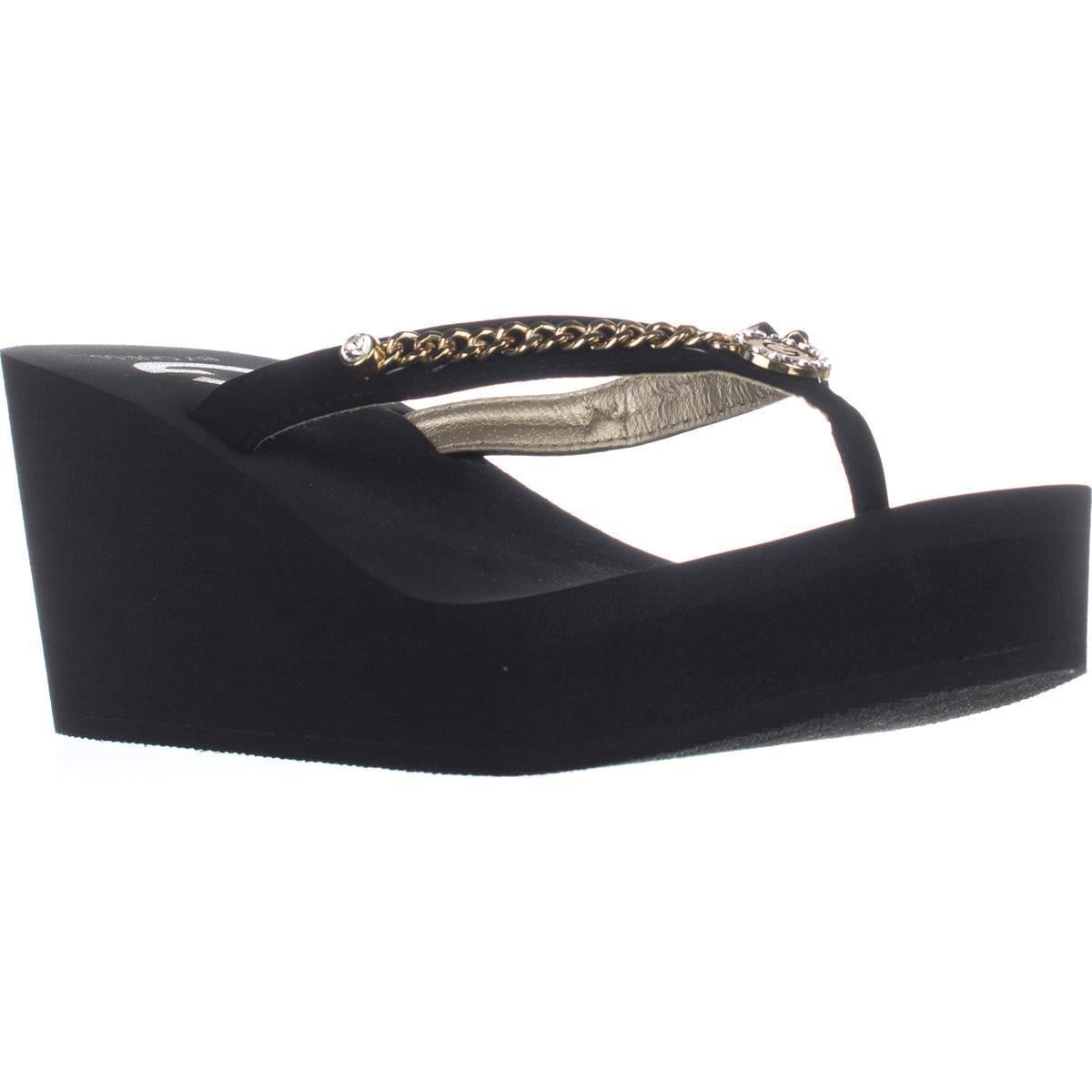 guess black wedge flip flops