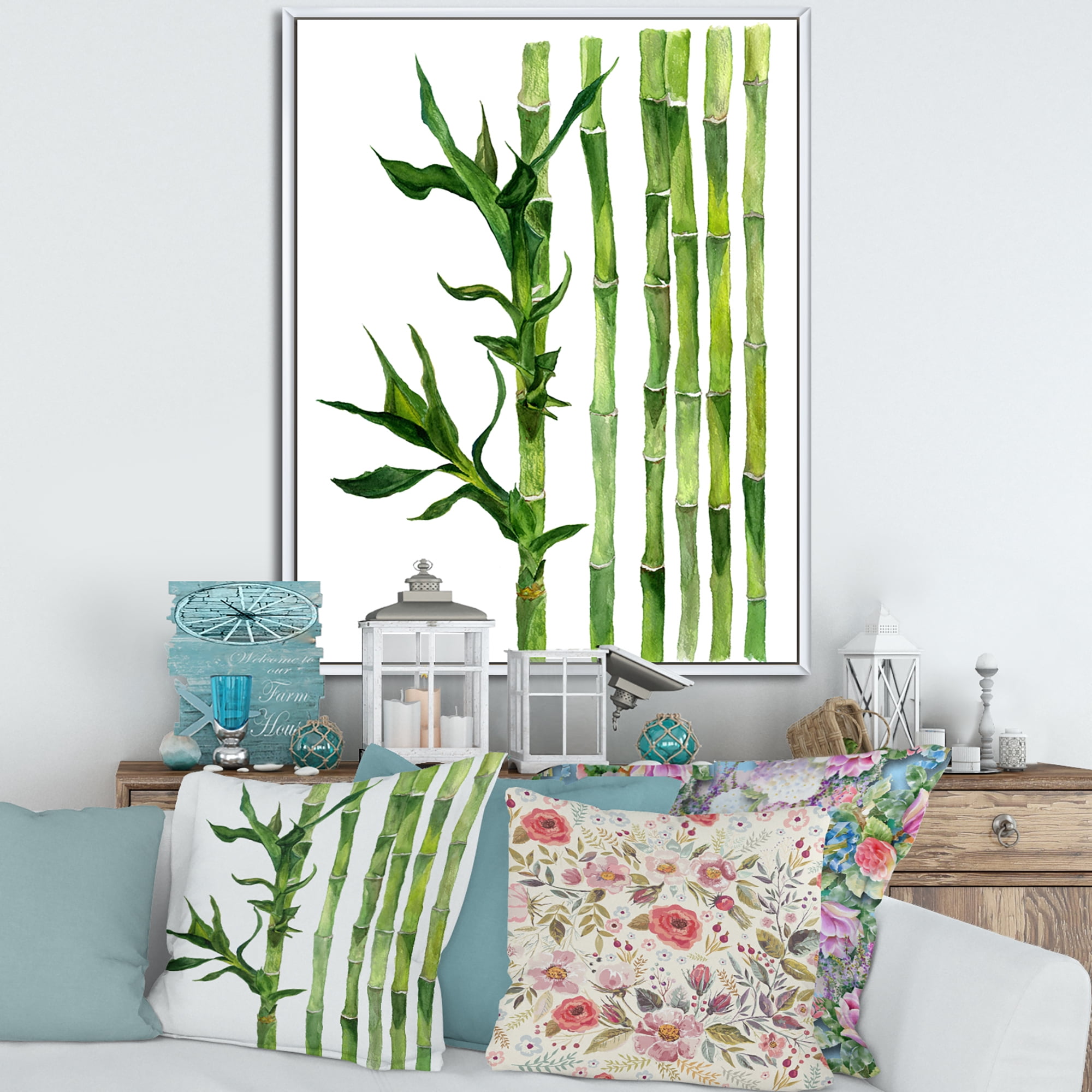 Designart 'The Forest of Bamboo Branches III' Tropical Framed Canvas Wall Art Print