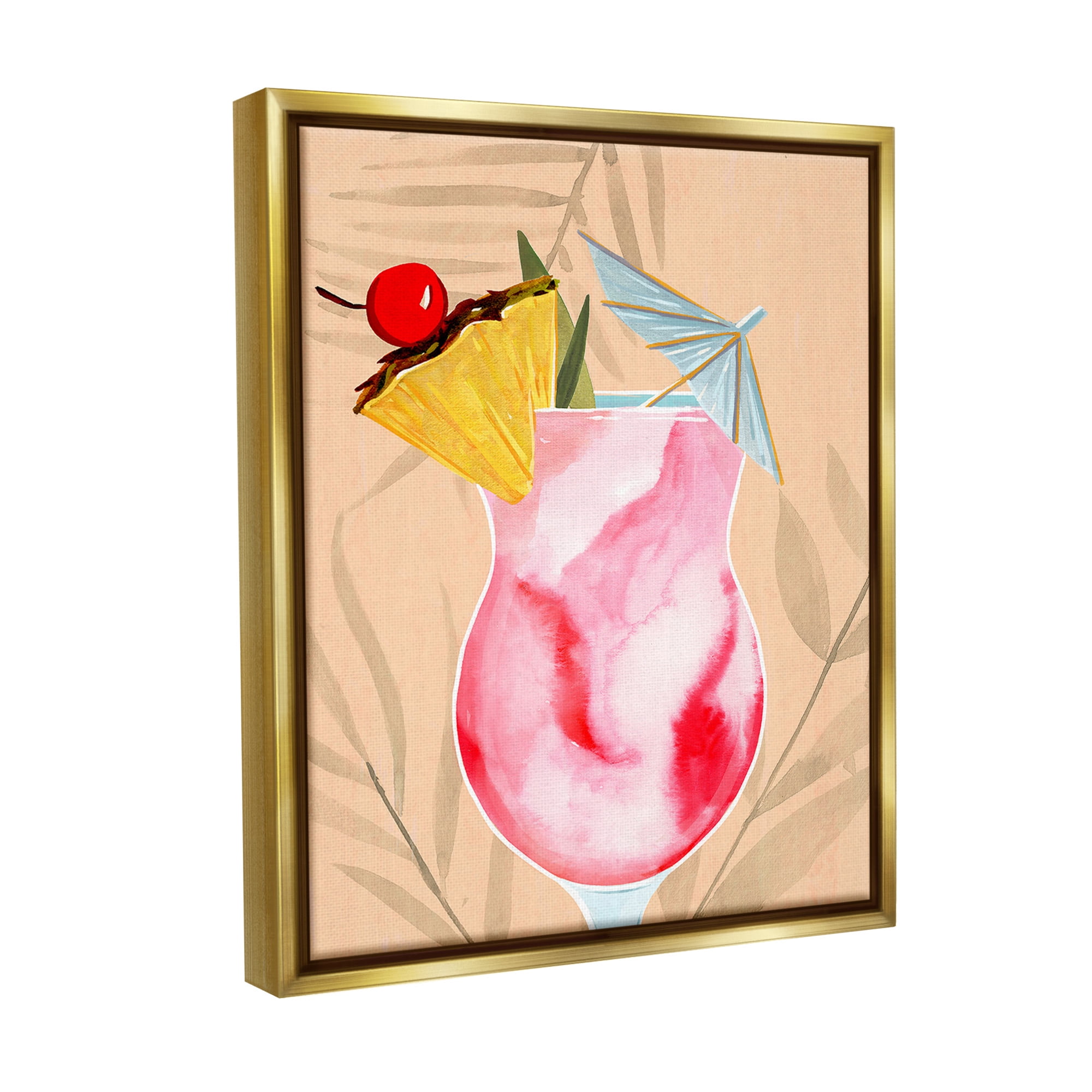Stupell Industries Fruity Cocktail Drink Food & Beverage Painting Gold Floater Framed Canvas Art Print Wall Art, 17 x 21